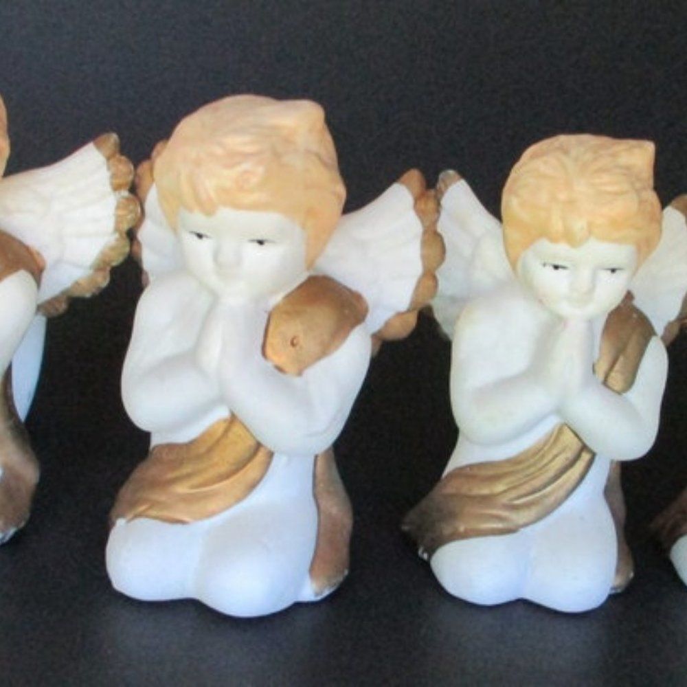 𝅺VINTAGE BISQUE PORCELAIN Angel Napkin Rings Set of 4